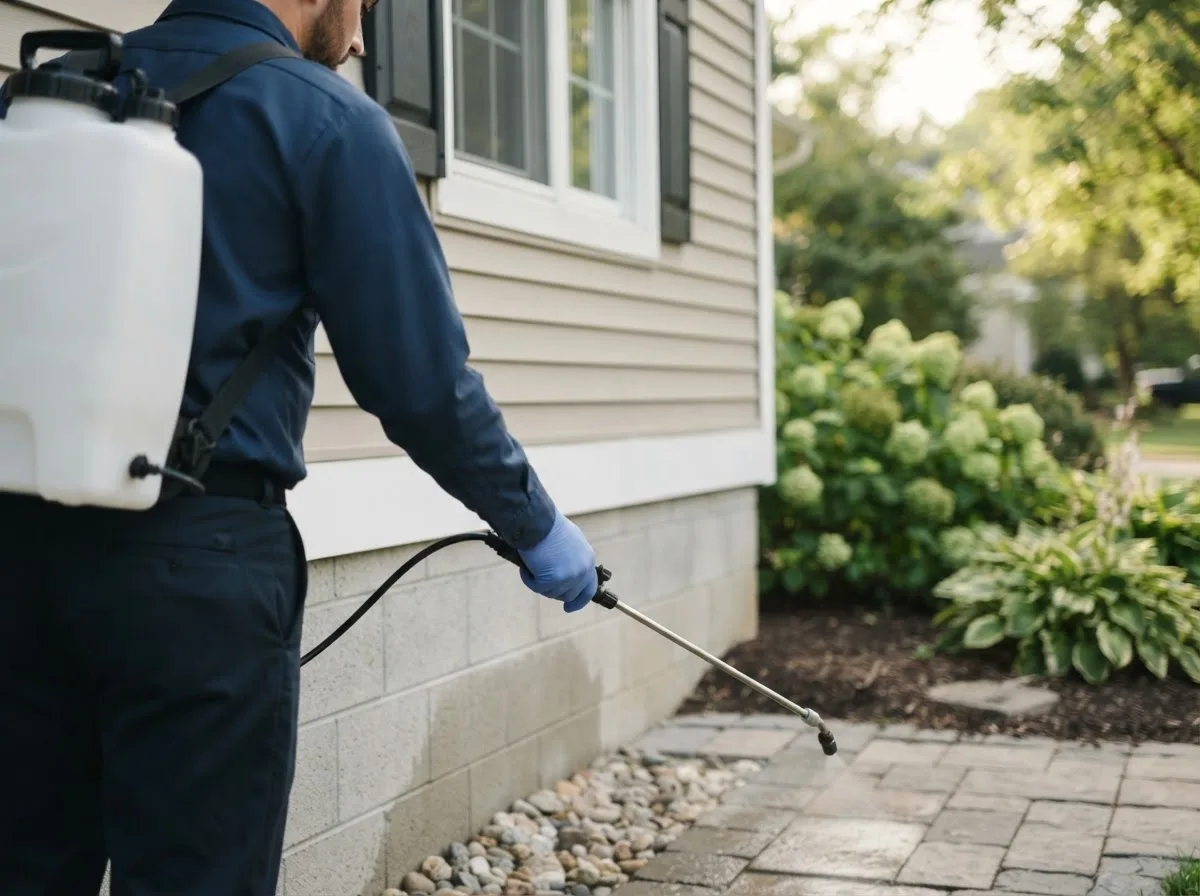 Pest control technician inspecting a home in Bronson, TX